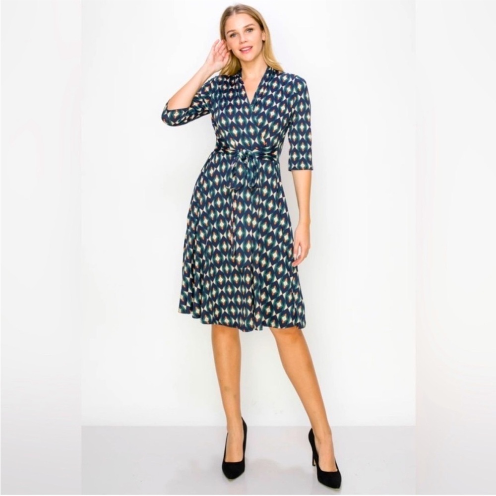 Audrey Whitmore NWT Greenwhich Geometric Print Wrap Dress Sz XL